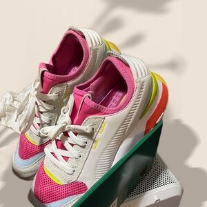 Puma Women's Sneakers in Pink, White, and Yellow